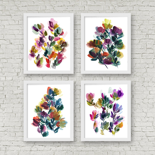 Abstract Flower Watercolor Print Set of 4