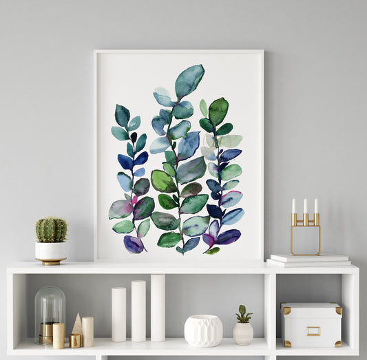 Abstract Eucalyptus Leaves  Wall Art Prints Botanical Paintings Gallery Wall Fine Art Prints Abstract Art in Green Purple